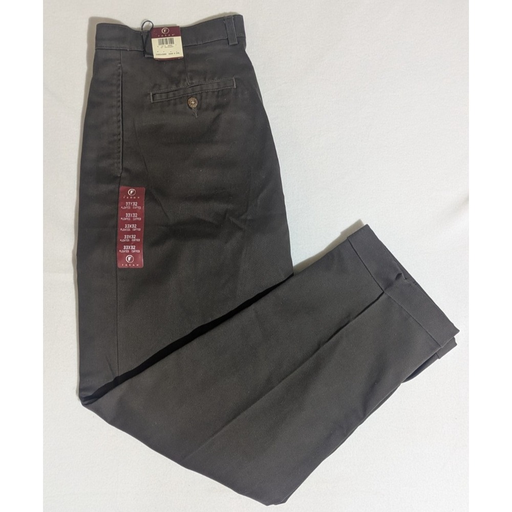 Farah Pants Men's 100% Cotton Relaxed Chinos Pleated Cuffed Brown Size 33W x 32L